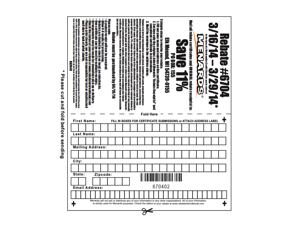 Blank Printable Menards Rebate Form 2024